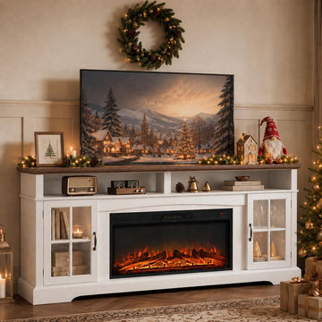 80" Fireplace TV Stand, Modern Entertainment Center for TVs Up to 80", TV Console with Storage Cabinets, Media