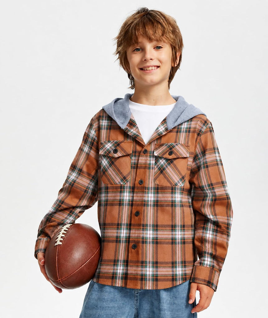 Boys Plaid Flannel Shirts Casual Button Down Shirt
