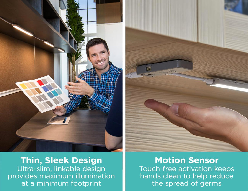 Under Cabinet Light Kit, Motion Sensor, Dimmable, Linkable, 3 Color Settings, Tool-Free, Cabinets and Closets, (3) 9"