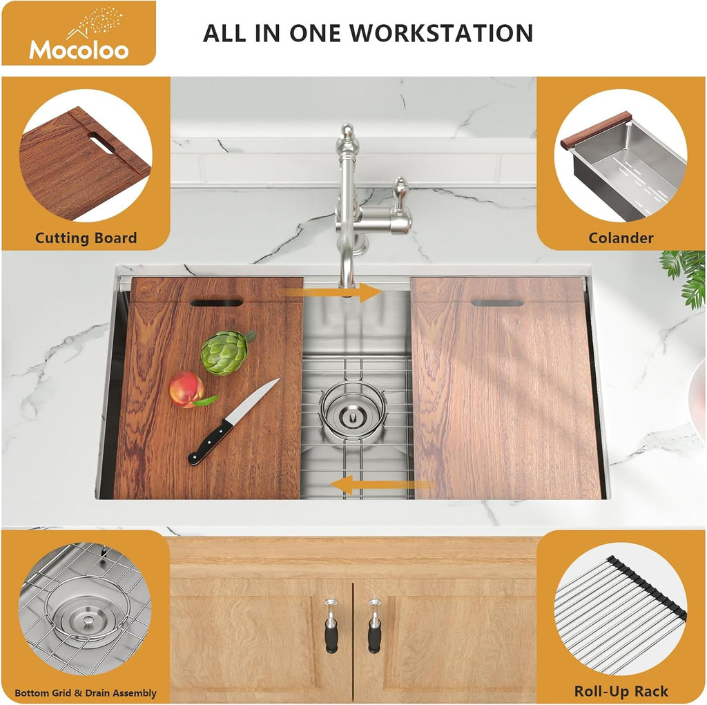 30 Inch Undermount Kitchen Sink - 30x19 Inch Stainless Steel Workstation Sink 16 Gauge Handmade Single Bowl 10" Deep