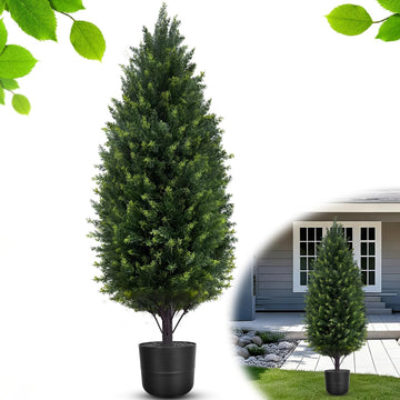 3FT Artificial Topiary Trees Outdoor Faux Cedar Tree with Planter, Potted Realistic Fake Bushes Plants Artificial