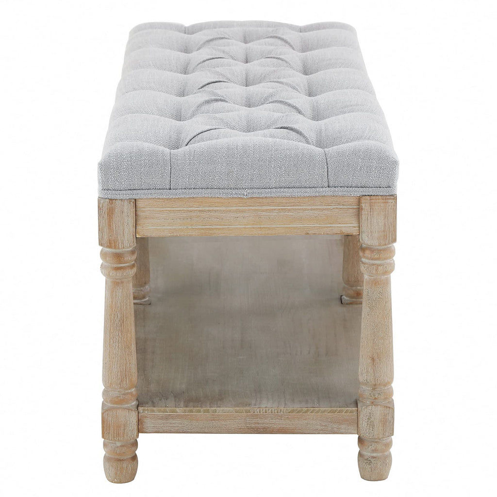 Farmhouse French Storage Bench, Upholstered End of Bed Shoe Bench 45 Inch, Wood Tufted Bedroom Bench, Dining