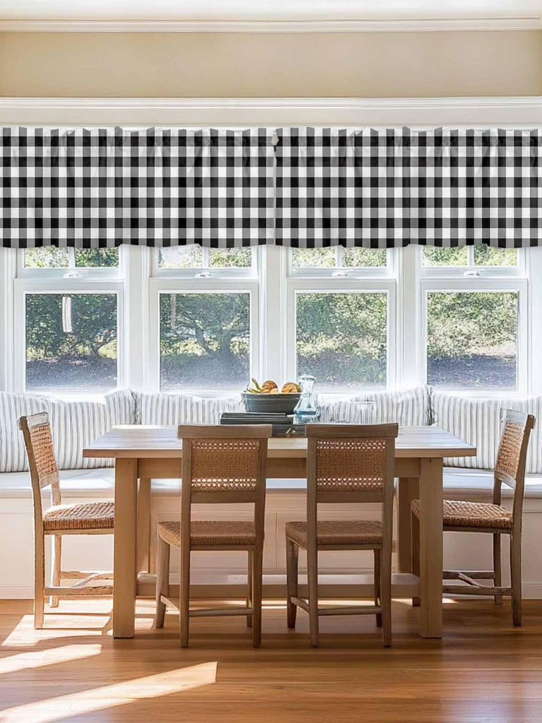 Black White Checkered Curtain Valances for Windows, Farmhouse Kitchen Valance Window Treatments Panel 2 Pack, Buffalo