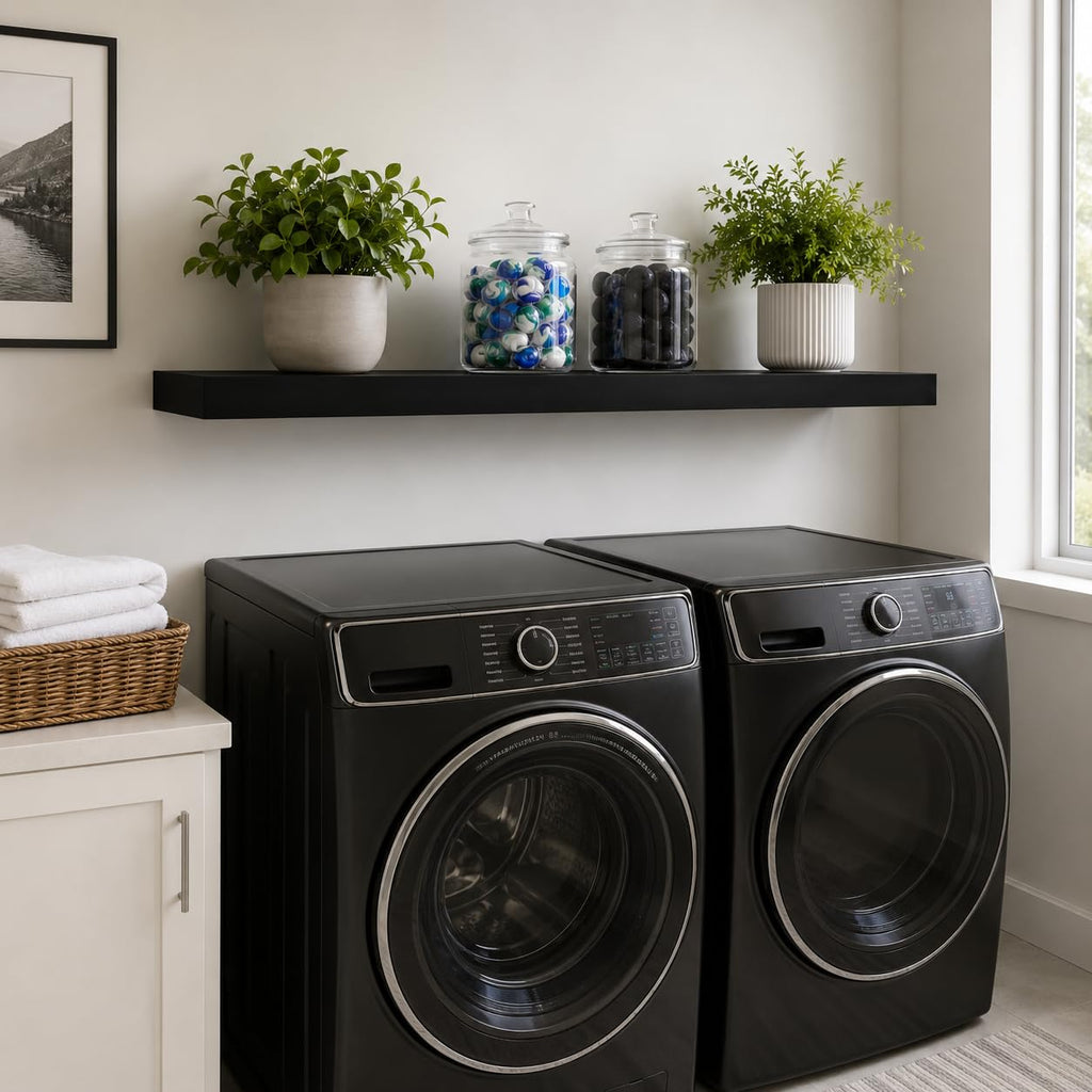 60" Black Floating Shelf, Long Wall Shelf