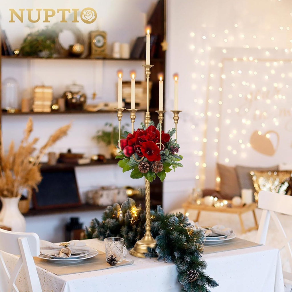 Candle Holders for Table Centerpiece: 2 Pcs 37 inch Tall 5 Arm Gold Candelabra Floor Standing Candlestick Holder for