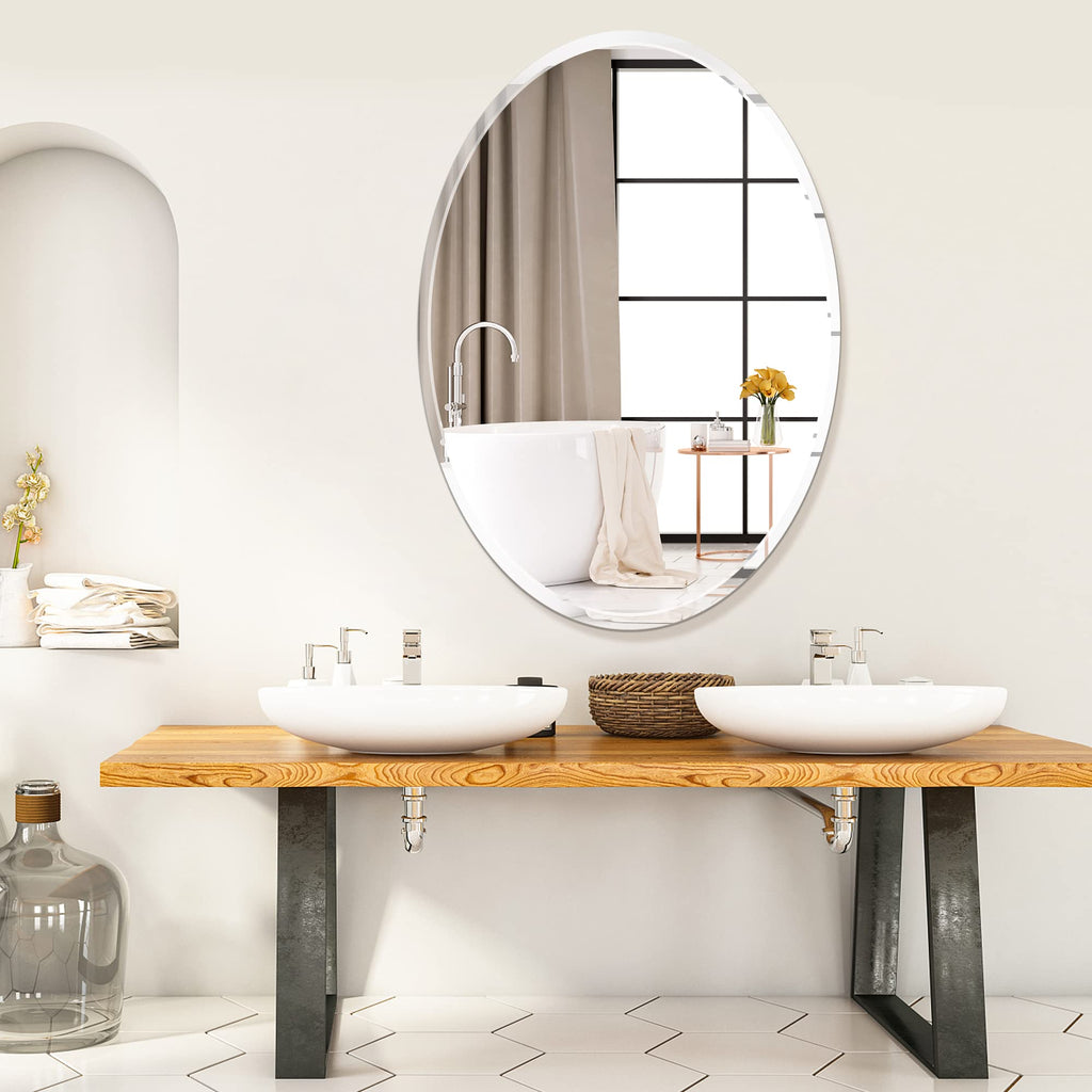 20" x 28"Frameless Oval Mirror, Decorative Beveled Edge Bathroom Mirror for Wall, Washroom, Living Room and More