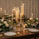 6-Arm Gold Candelabra, 23.96" Tall Candelabra Centerpieces for Tables with Glass Lampshade & Heavy Base, Vintage Gold