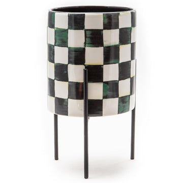 Tabletop Planter with Stand, Black-and-White Courtly Check