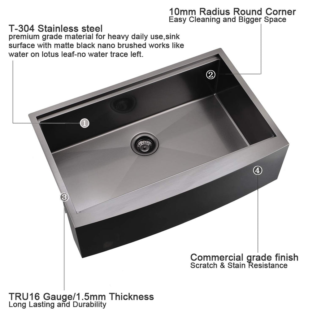 33 Inch Black Farmhouse Sink Workstation - 33x22
