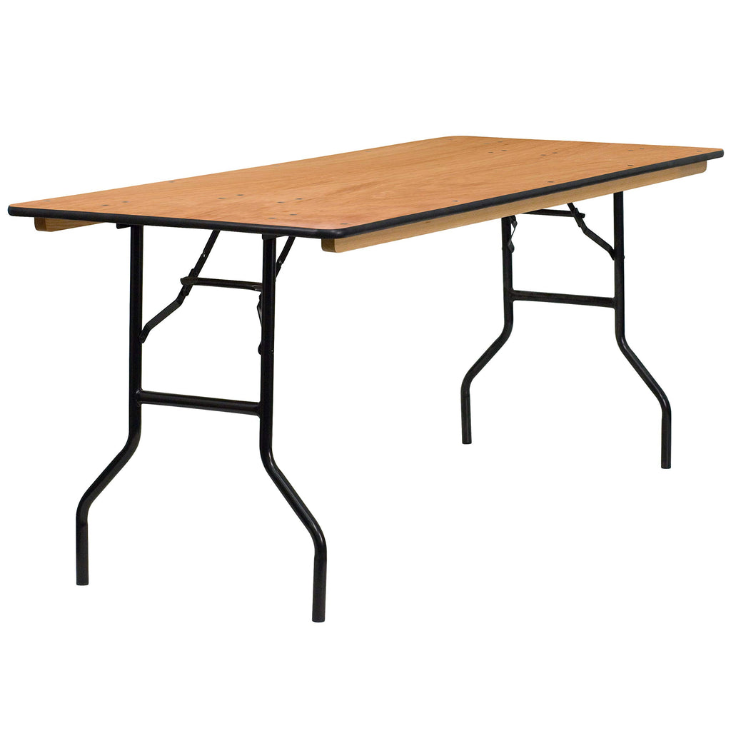 6 ft Wood Folding Banquet Table with Clear Coated Finish, 72" x 30"