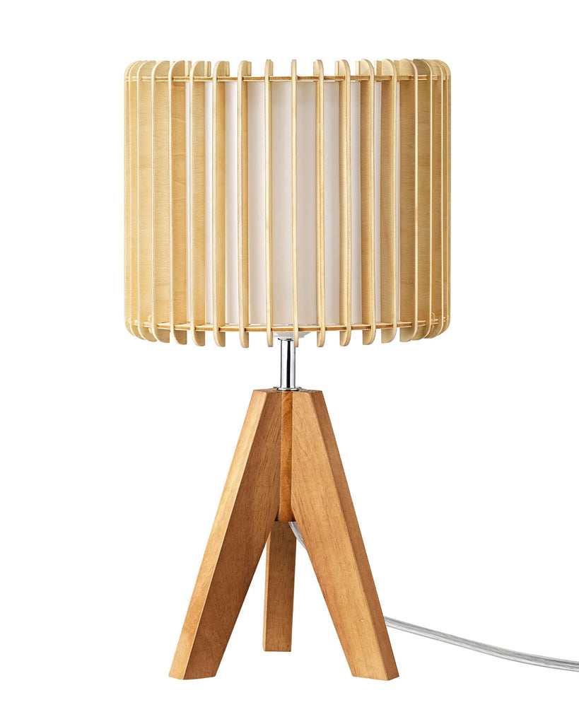 14.17" Small Table Lamp, Wood-Colored Hollow Shade, E26 Base