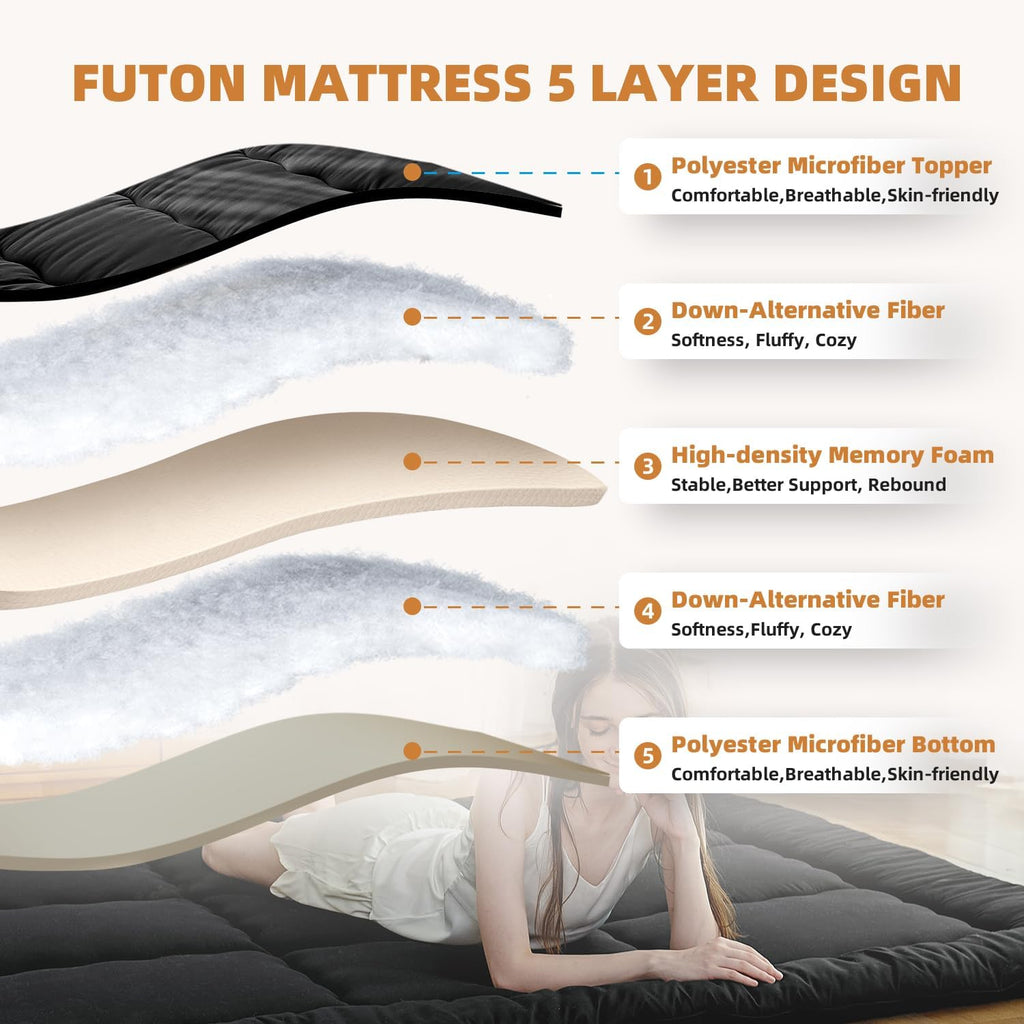 Queen Size Japanese Floor Futon Foldable Futon Mattress for Floor Tatami Mattress Portable Rollaway Bed for Guest