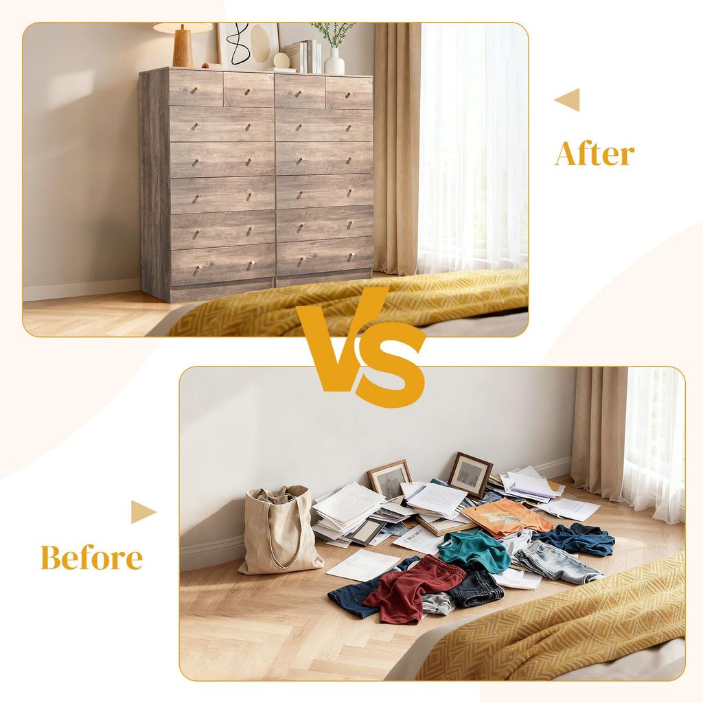 Grey 7 Drawer Tall, Rustic Wood Bedroom Dressers