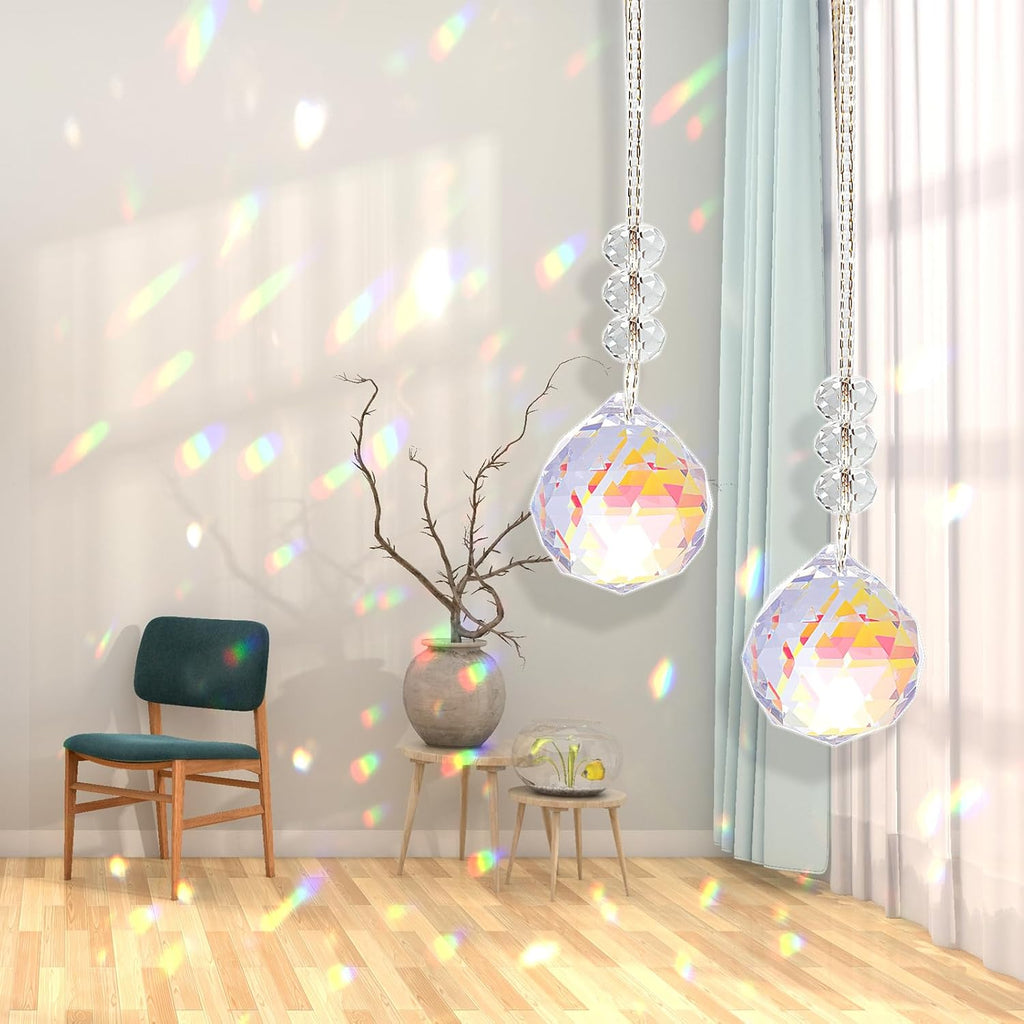 Crystal Suncatcher Colorful Ball Prisms Window Rainbow Maker with Ribbon for Hanging 40mm Pack of 10