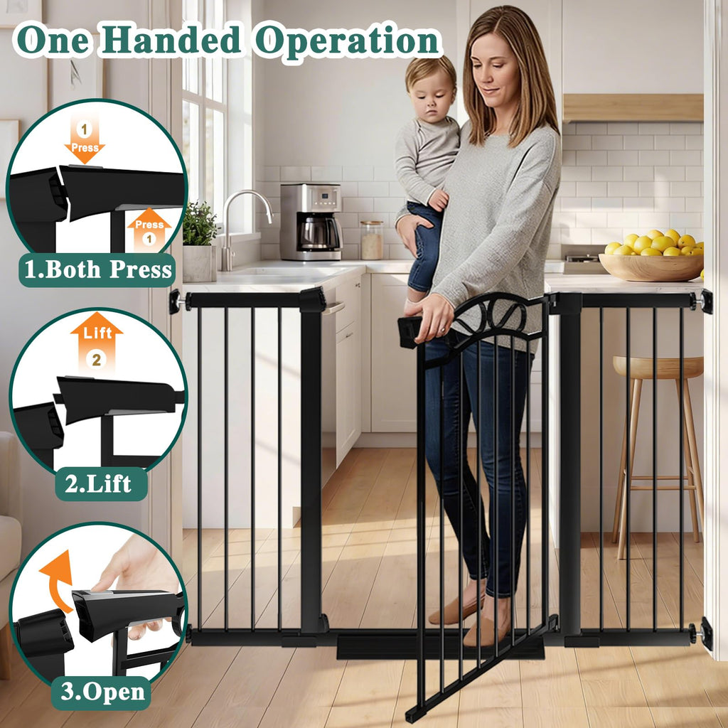 29.5"-48.8" Extra Wide Baby Gate for Stairs, Pressure Mounted Easy Walk Thru Pet Gate, Metal Safety Child Gate No
