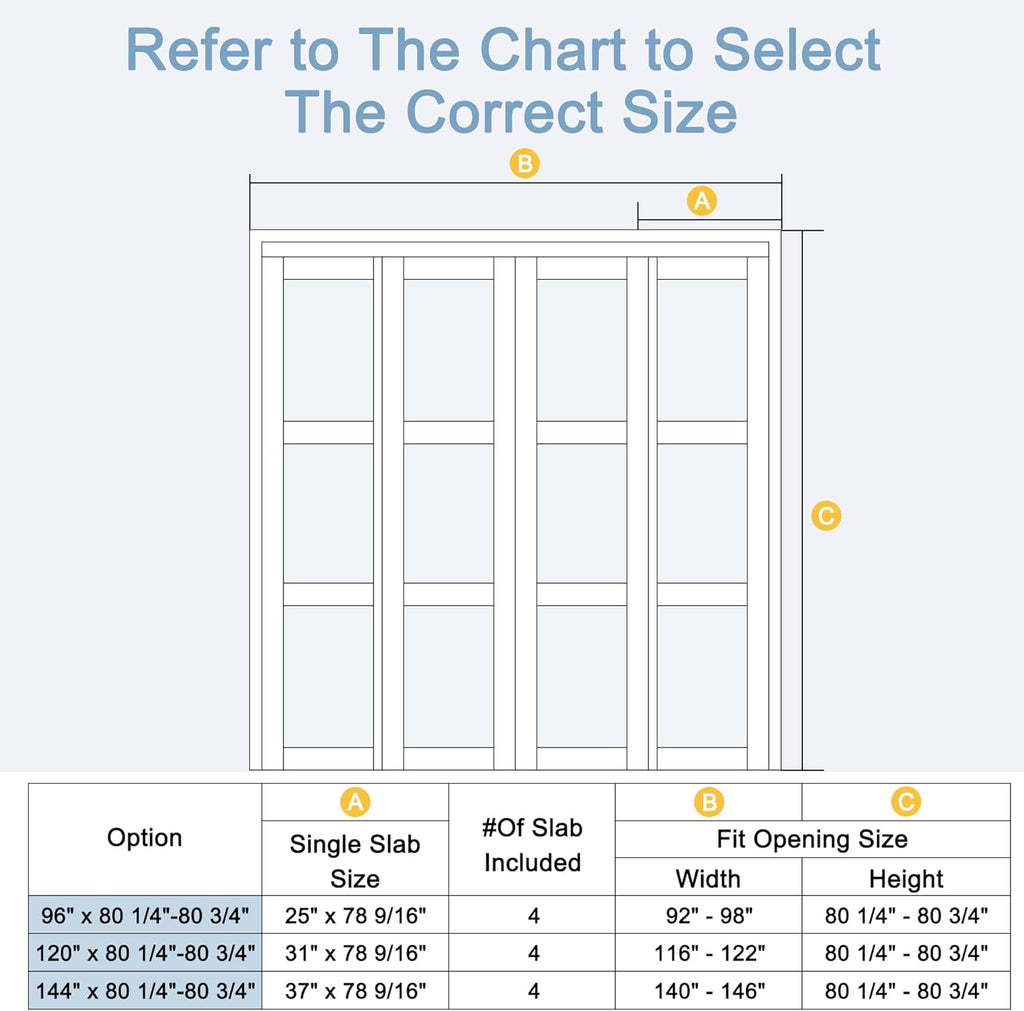 Paintable Sliding Closet Doors, 96" x 80" Bypass Slidng Door Panels with Hardware Kit, 3-Lite Froste