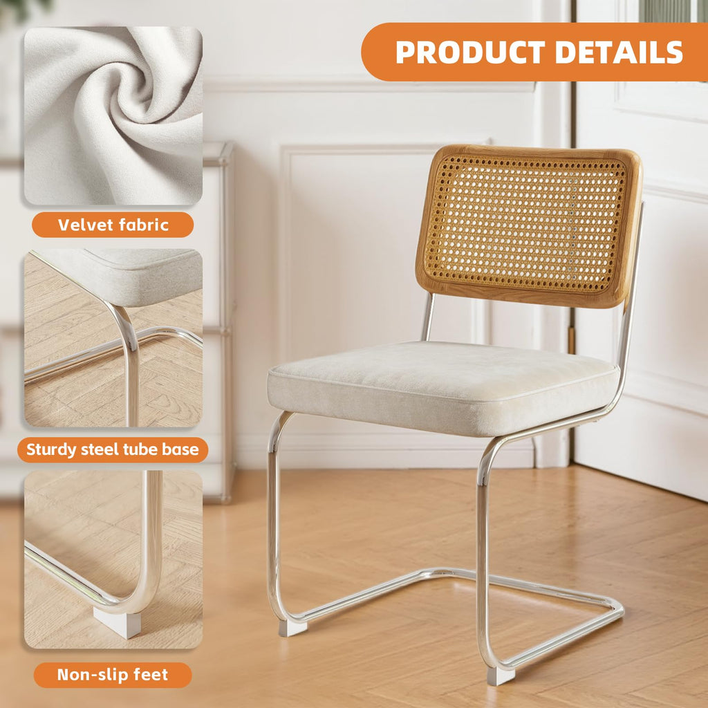 Rattan Dining Chairs Set of 2, Velvet Cesca Chair Kitchen Chair, Beige