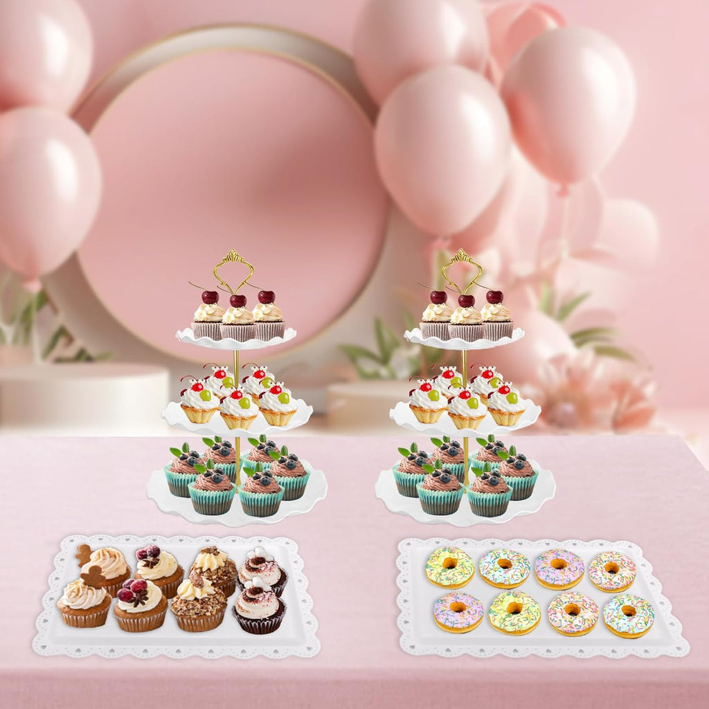 Dessert Table Display Set, Round Cupcake Stand, White - Set of 5