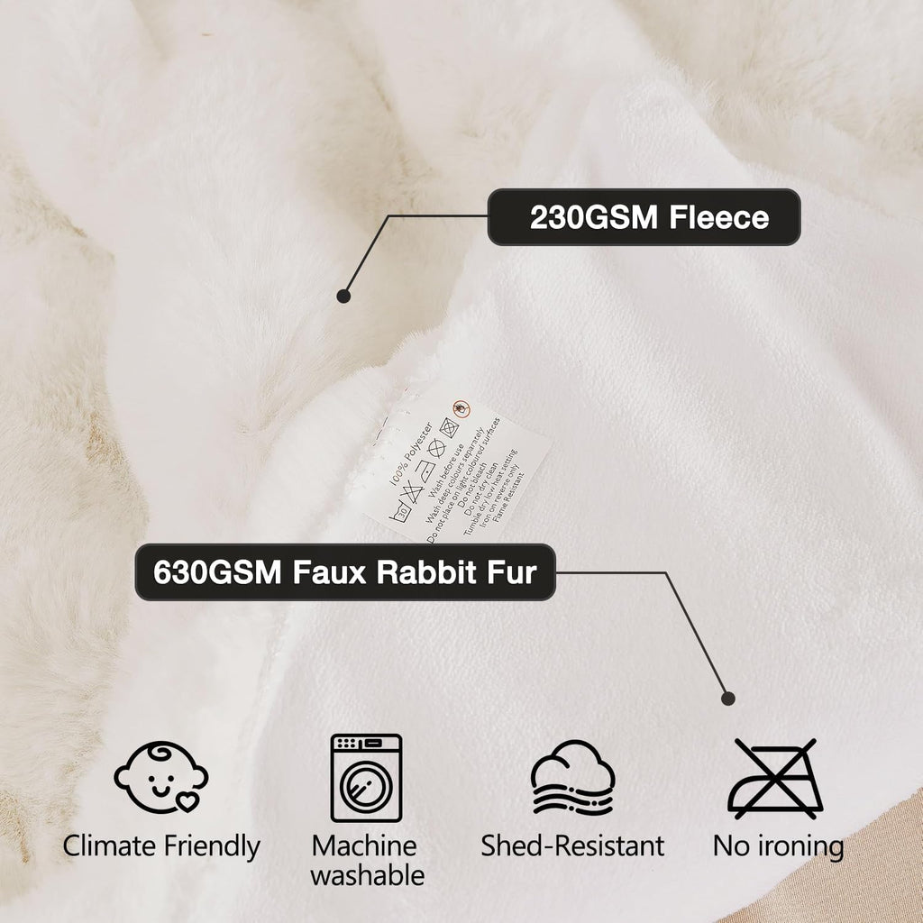 Light Beige Twin Fuzzy Faux Fur Throw Blanket for Couch Bedroom Living Room Furry Soft Fluffy Bed 60x80 Thick Warm