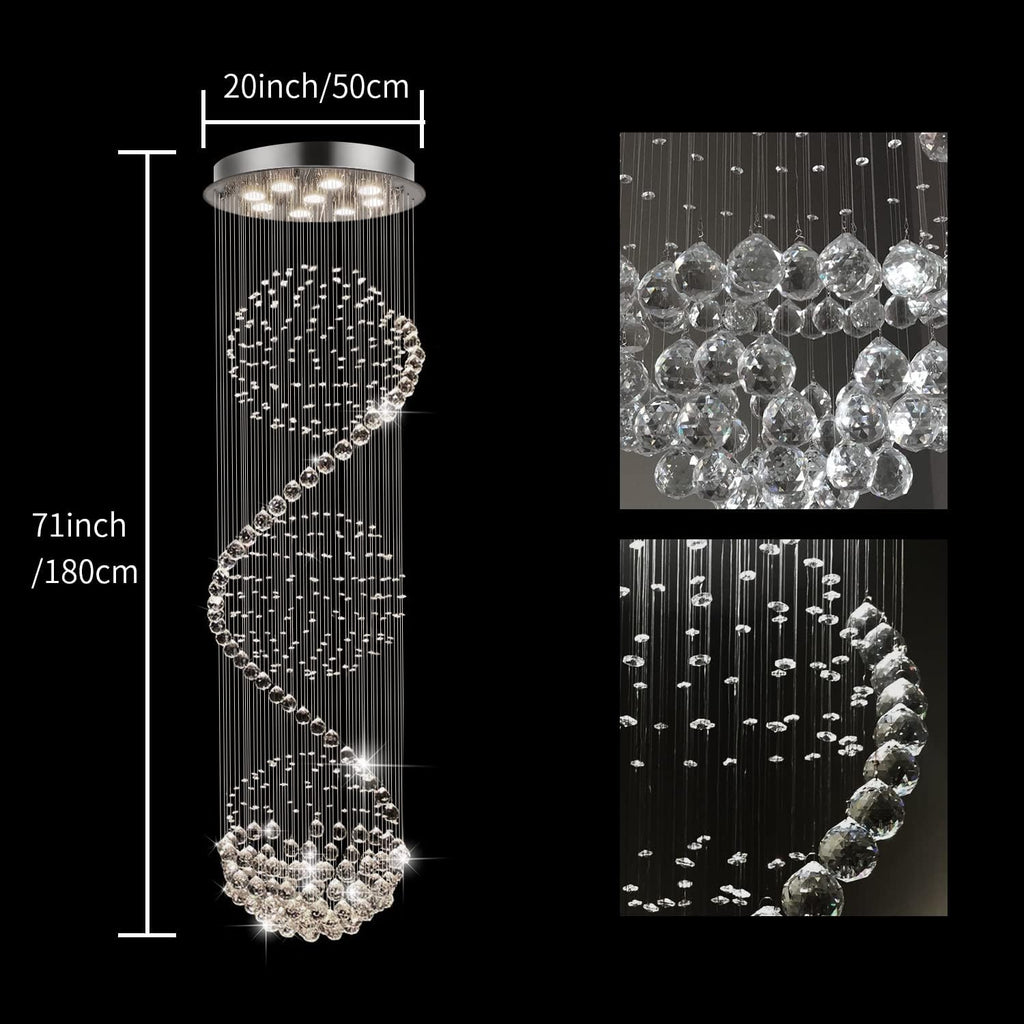 Modern Spectacular Spiral Sphere Rain Drop Chandeliers, k9 Crystal Chandeliers Ceiling Light Fixture for Hallway, Foyer Staircase Light for High Ceilings, Romantic Deco Lamp 20" X 71" A100-B011IGTPHS