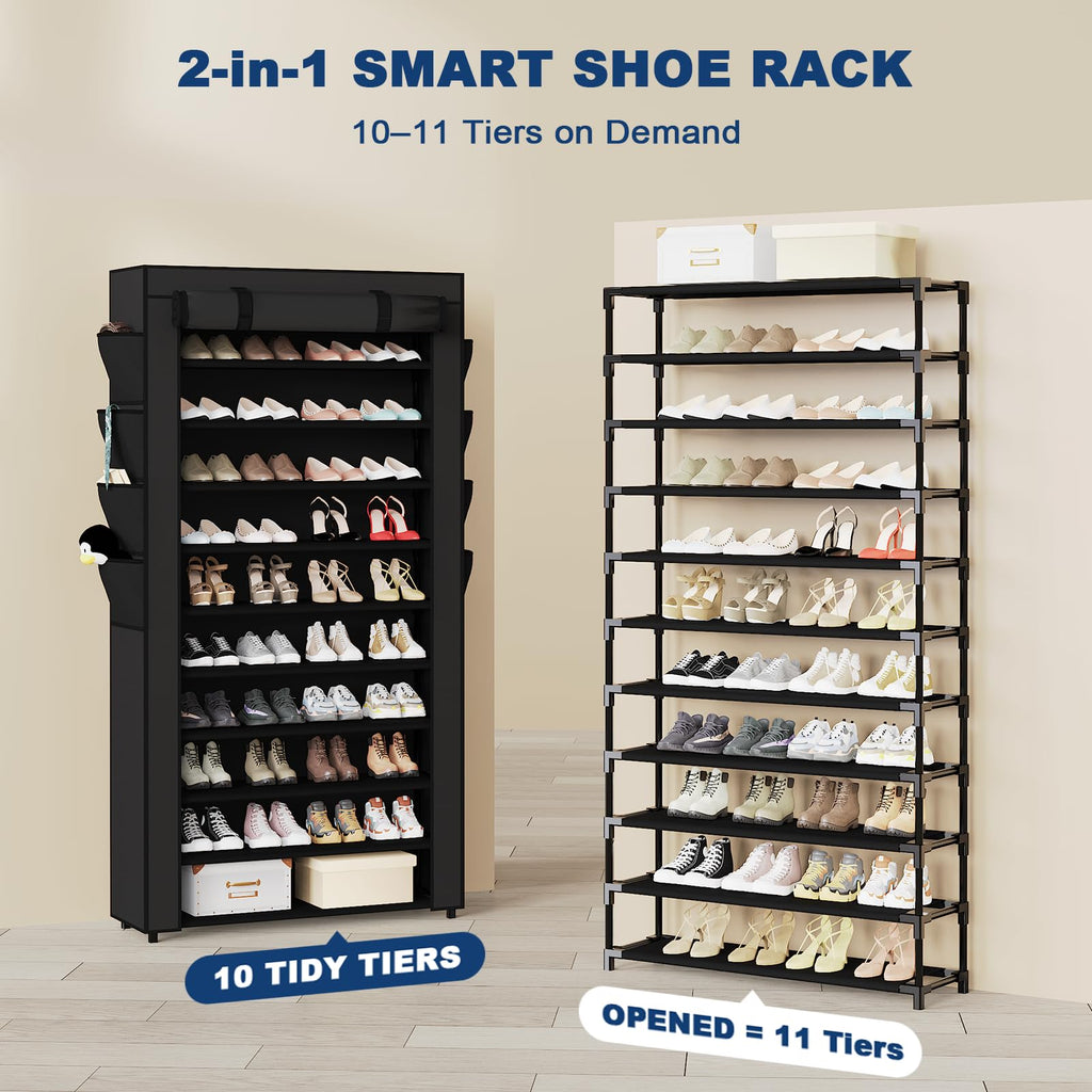 Shoe Rack with Cover, 10+1 Tier Tall Shoe Storage