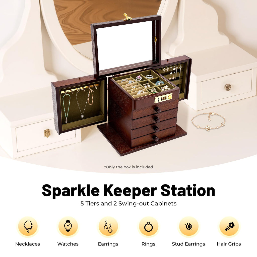 Extra Large 5 Layers Wooden Jewelry Box Jewelry Case Cabinet Armoire Ring Necklacel Gift Storage Box Organizer(5