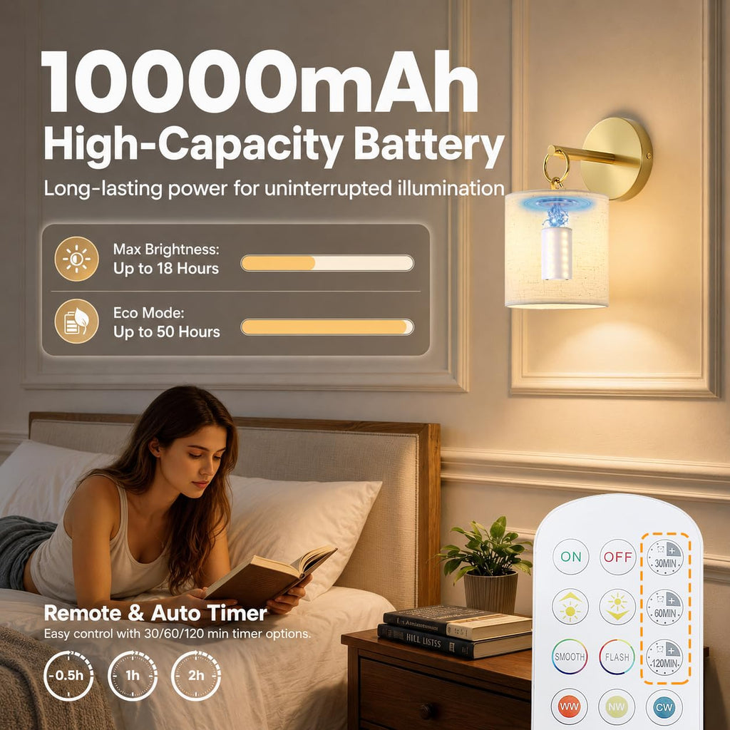 Detachable Wall Sconces Battery Operated With Hanging Hook,10000mah Battery Operated Wireless Wall Sconces Set