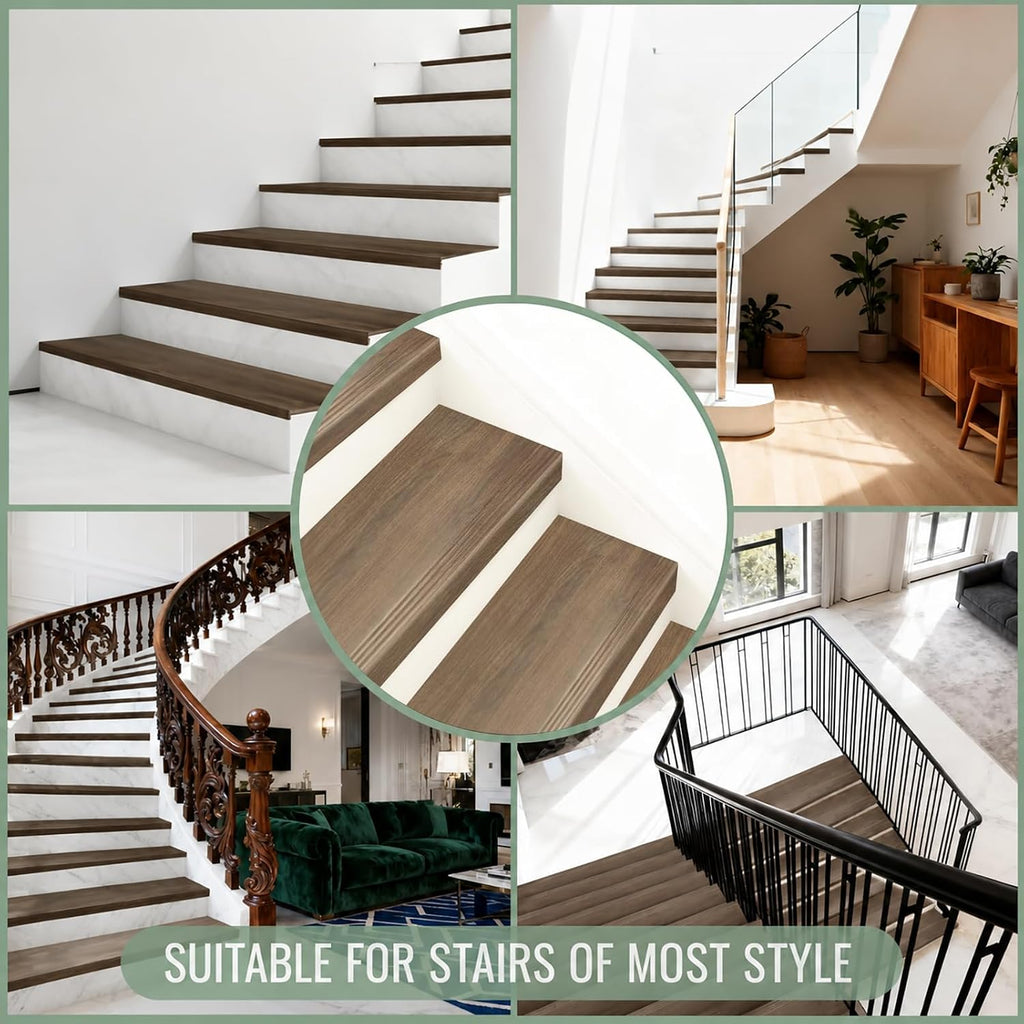 Non Slip Stair Treads for Stair Remodel, 4 Pieces 47x11.8 inch Wood Plastic Composite Stair Treads Decor with 2 inch