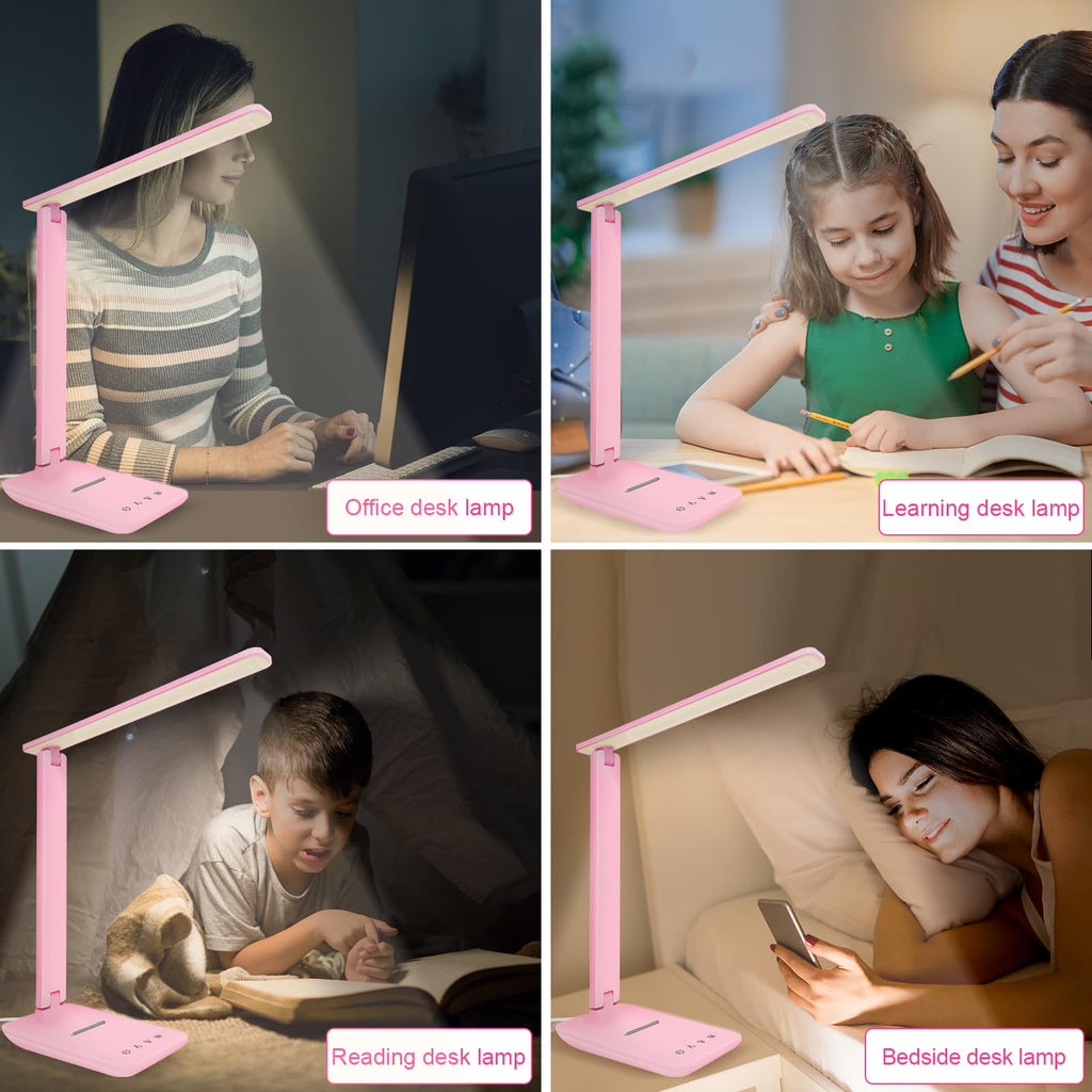 Crown LED Desk Lamp Dimmable Table Lamp Reading Lamp with USB Charging Port, 5 Lighting Modes, Sensitive Control
