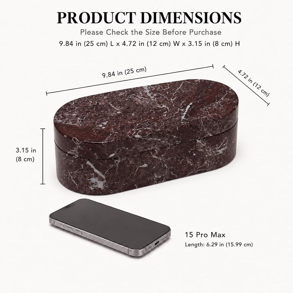 Violet Red Marble Storage Box with Lid, Oval Jewelry Organizer