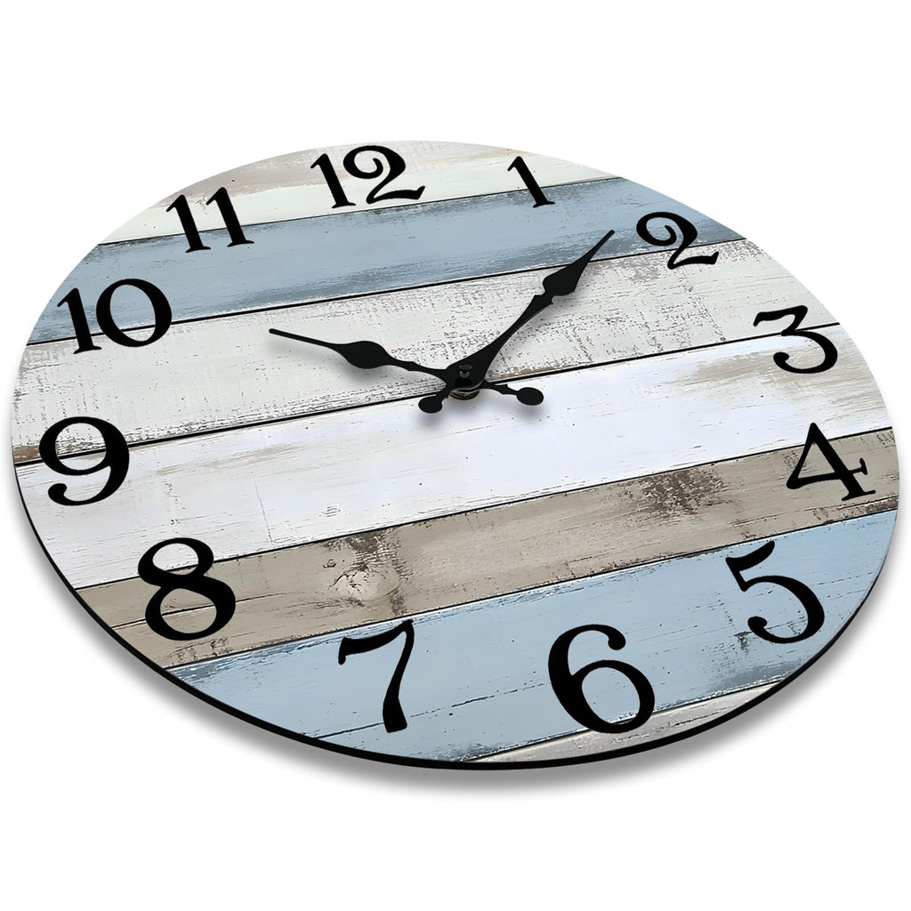 14 Inch Wall Clocks Battery Operated, Silent Non Ticking Wall Clock Wood, Coastal Country Design Rustic Wall Clocks