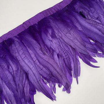 Rooster Hackle Feather Fringe Trim 8-10inch in Width for DIY Sewing Craft Decoration Pack of 1 Yard (Purple)