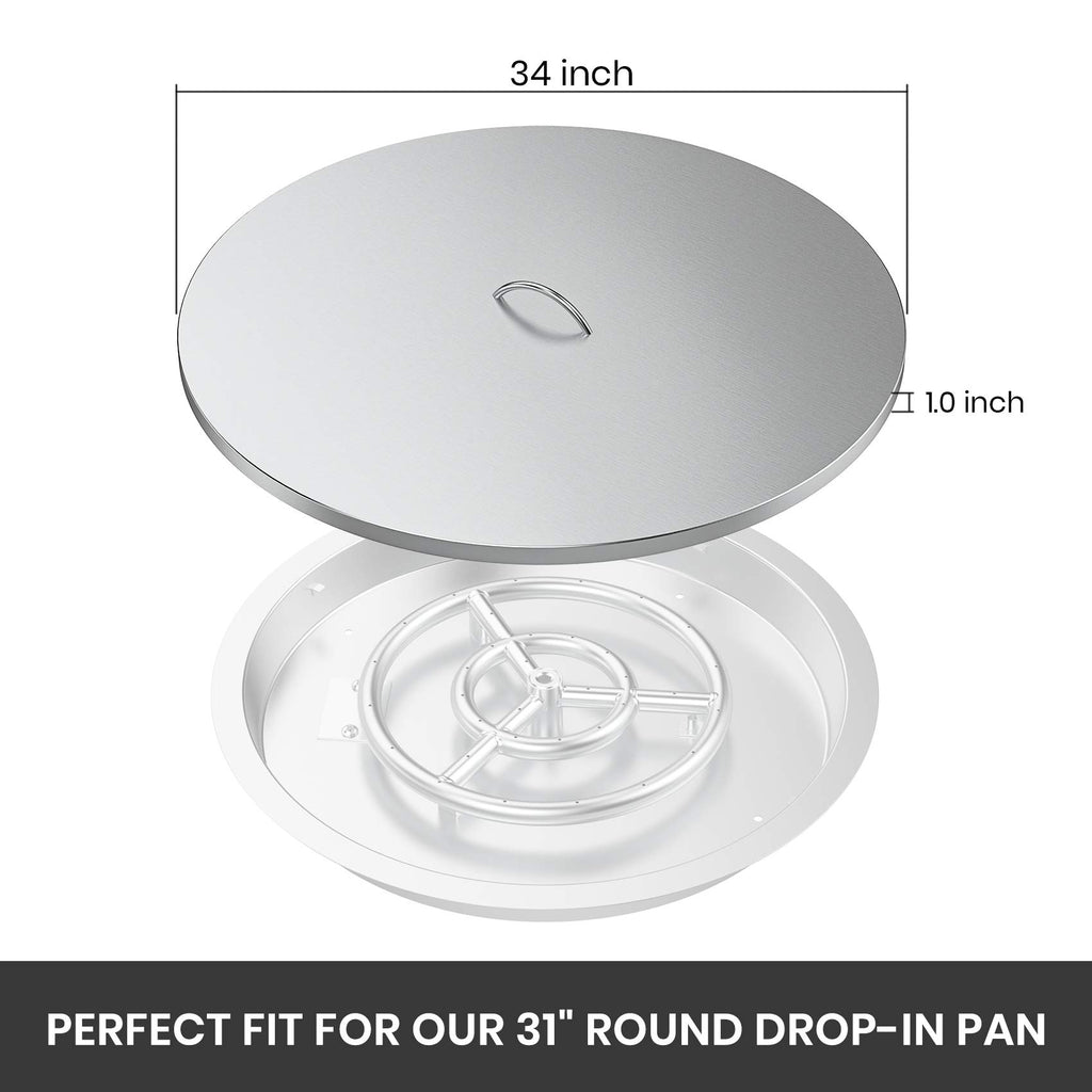 34-Inch Round Fire Pit Cover - 304 Stainless Steel Fire Pit Lid