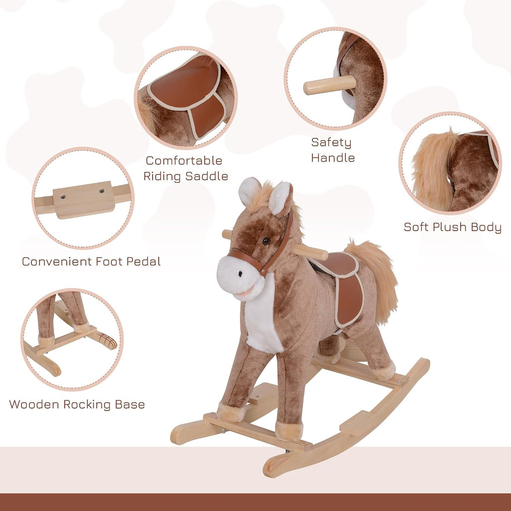 Kids Rocking Horse Ride on Horse for Toddlers Soft Plush Body Brown