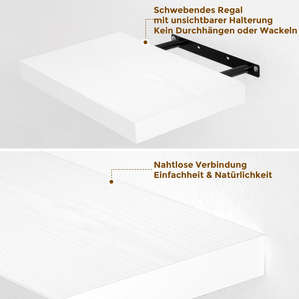 24 in Floating Shelves for Wall, 9.3in Deep White Shelves Set of 2