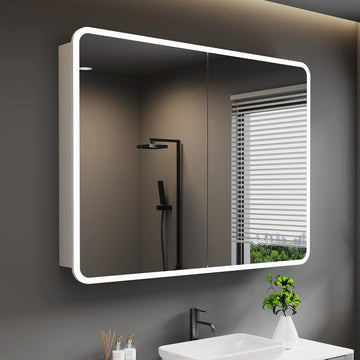 36 x 32 Inch Medicine Cabinet with Mirror and LED Light | Recessed, Wall-Mounted, Dimmable, Anti-Fog, Memory