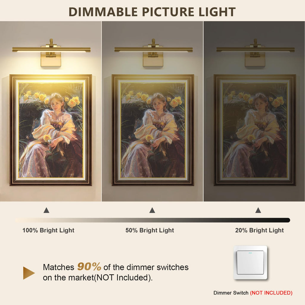 Brass Picture Lights for wall Hard-Wired LED Picture Lighting Dimmable Art Light Gallery Lighting for Wall Portraits