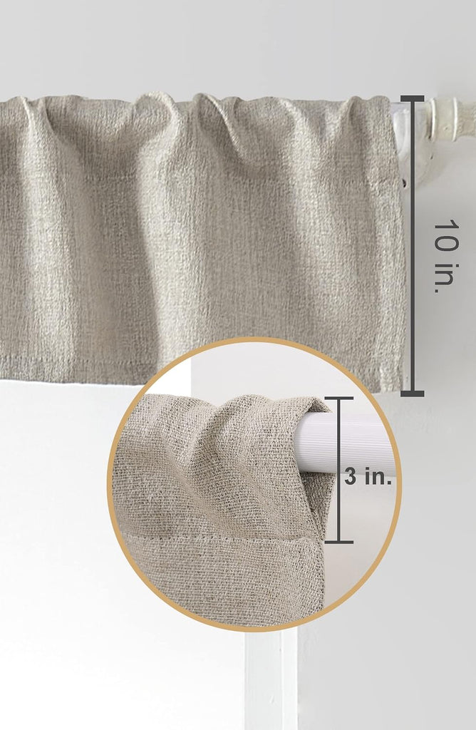 2 PC Valance for Window 10 Inch Length,Kitchen Window Valances Light Blocking,Burlap Linen Textured 104 Inch Wide