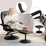 Modern Reclining Swivel Lounge Chair and Ottoman — Black Faux Leather