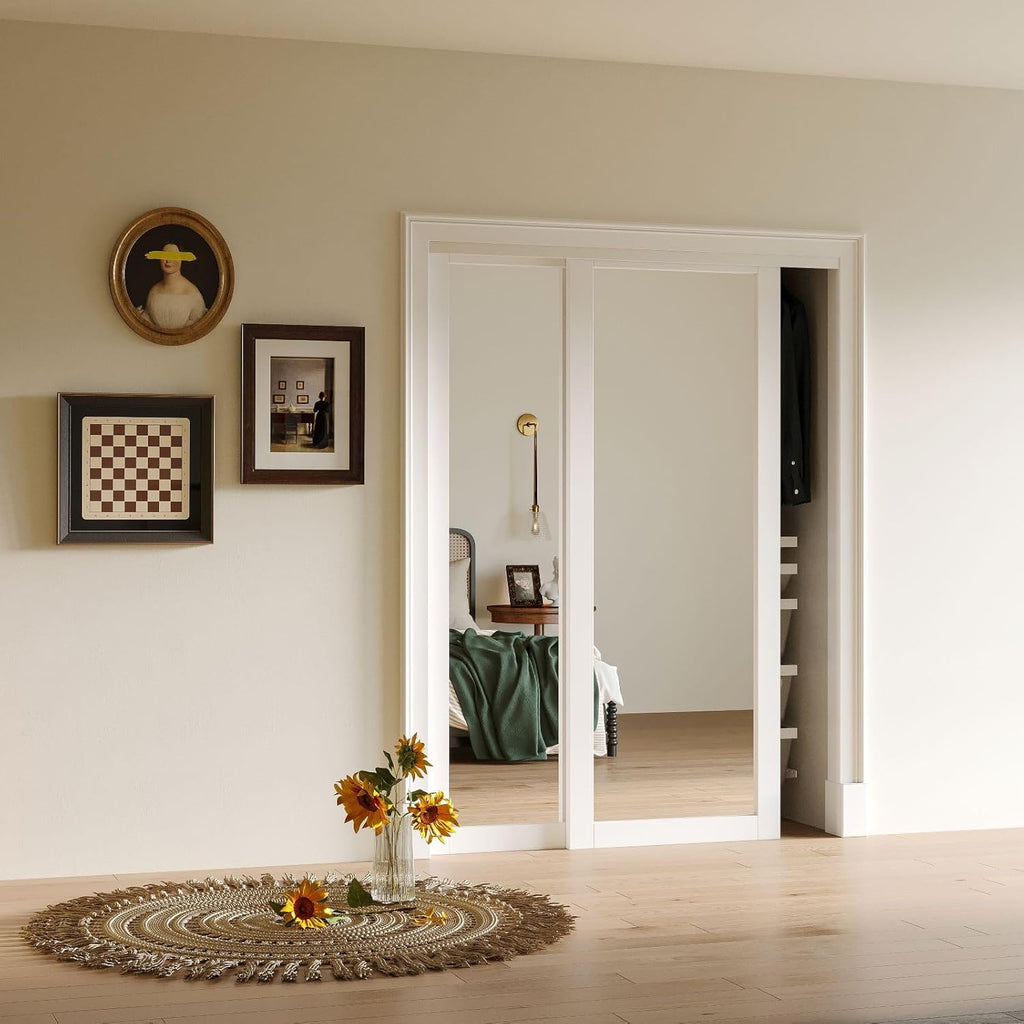 60 x 80 inch Mirrored Sliding Closet Doors for Bedrooms, Upgraded Shatterproof Sliding Mirror Interi
