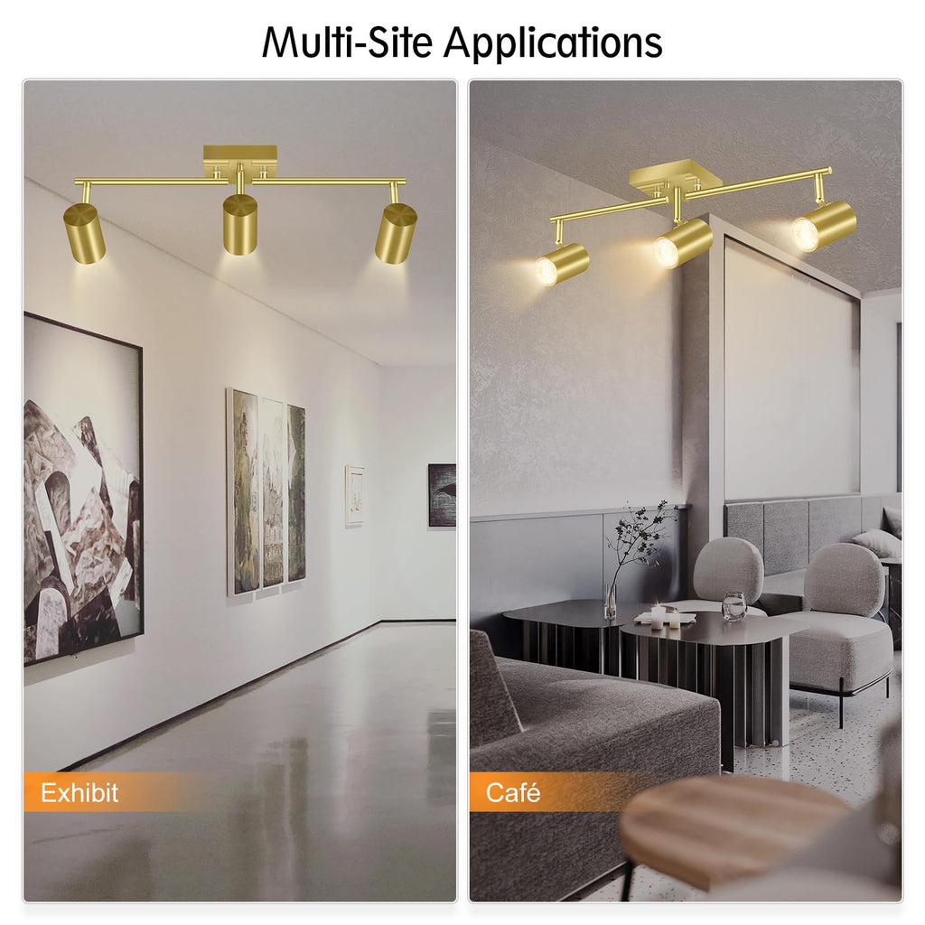 3 Light Track Lighting Fixtures Ceiling, Gold Kitchen Lighting Fixtures Ceiling, LED Track Lighting Kit, Rotatable