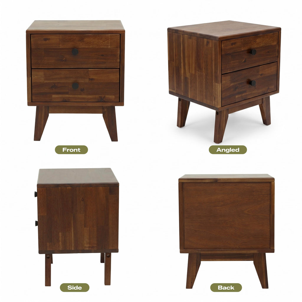 Silvia Nightstand with 2 Drawers, Solid Wood Bedside Table, Table with Storage Drawers, Bedside End Table with