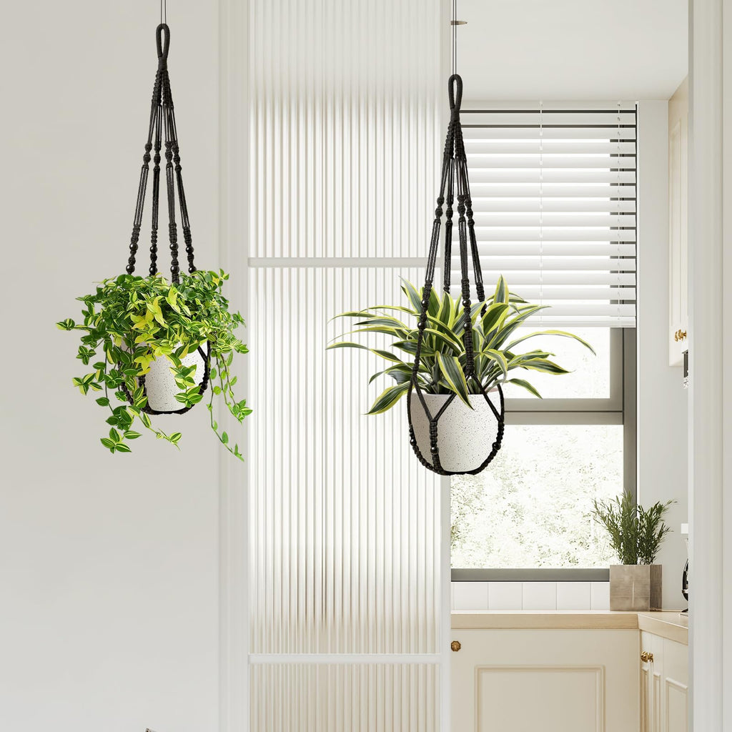 Macrame Plant Hanger Indoor Set of 4 with 8 Hooks, Indoor Outdoor Hanging Planter for Plants Holder with Decorative