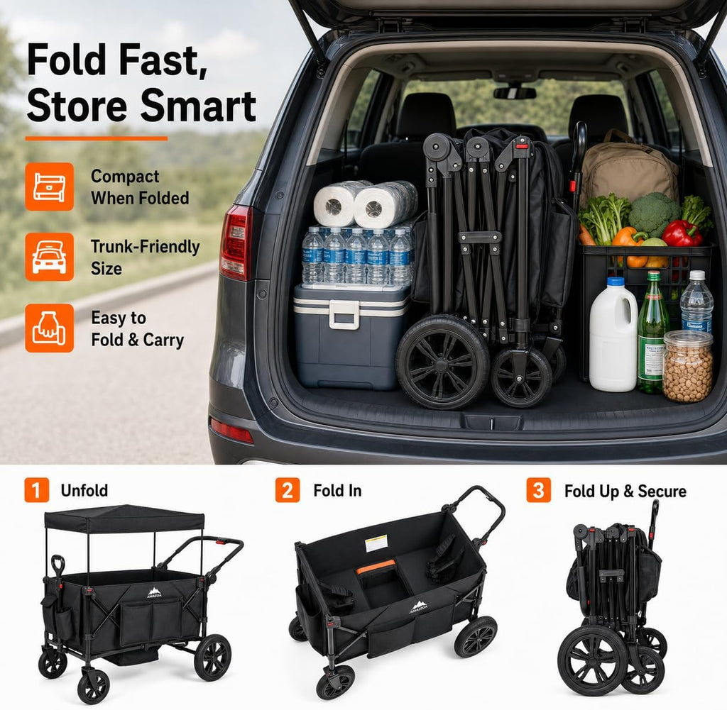 Kids Foldable Wagon Stroller for 2 Kids, Deep Seat 2 Seater Stroller Wagon