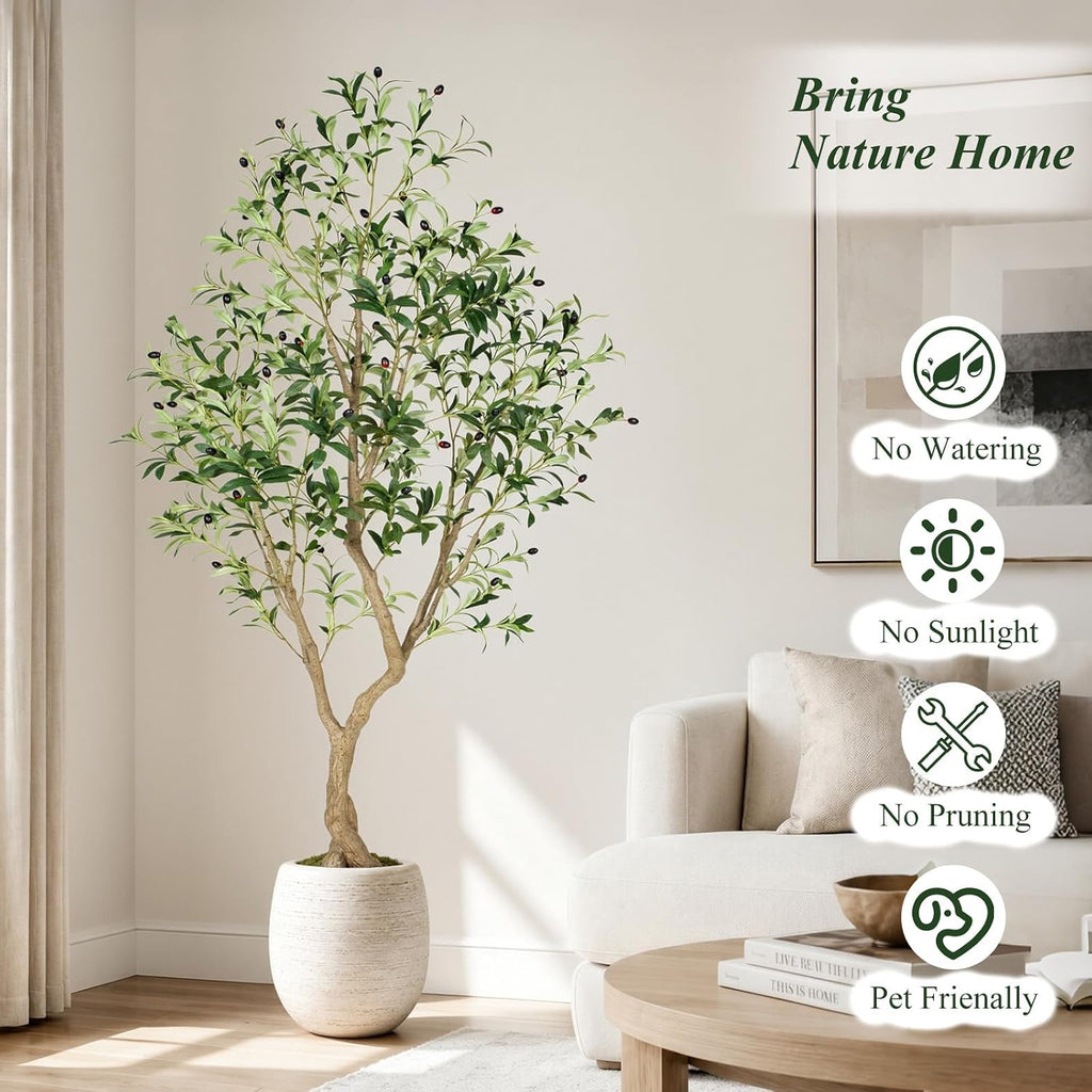 6FT Olive Trees Artificial,Tall Faux Olive Tree with Lifelike Branches and Realistic Olives, Lush and Elegant Fake