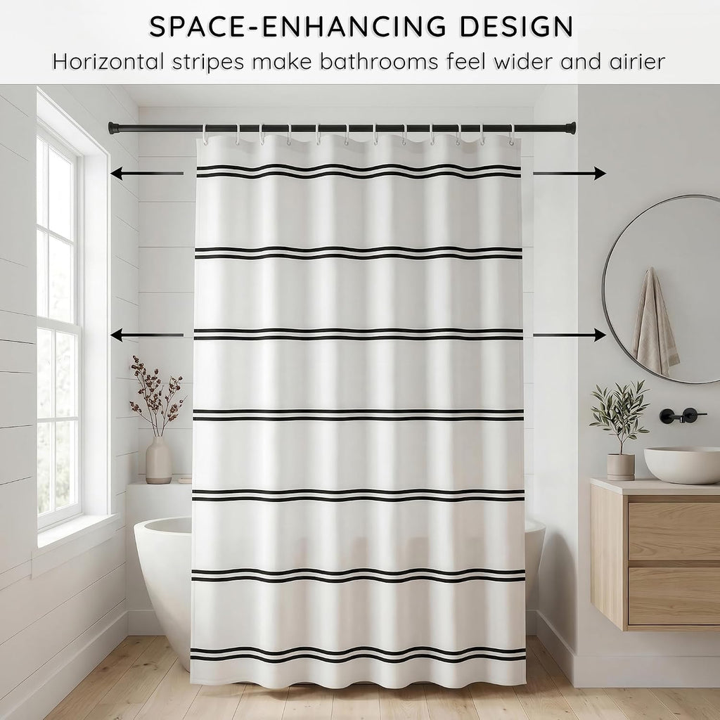 Black and White Shower Curtain - PVC-Free & Washable - Boho Modern Farmhouse Bathroom Decor - 72x72 Inches Soft-Touch