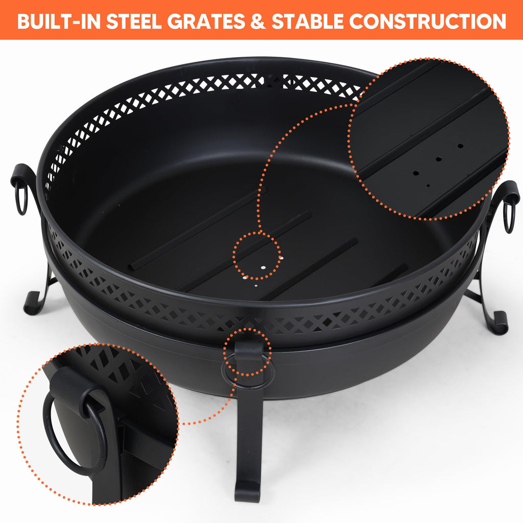 Outdoor Patio Fire Pit with Mesh Spark Screen, 40" Portable Fire Pit for Camping, Outside, Black