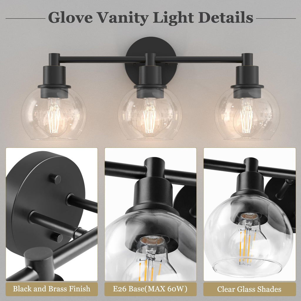 3 Lights Bathroom Vanity Light Fixtures Black, Bathroom Lights Over Mirror, Industrial and Farmhouse 3 Lights Wall