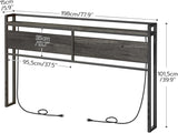 King Headboard, Headboard with 2 Outlets and 4 USB Ports, Adjustable Height, Storage Rack, Sturdy and Stable
