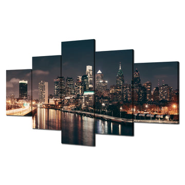 Philadelphia Skyline Wall Pennsylvania Cityscape Wall Decor Schuylkill River Night Scene Picture Canvas Print Poster